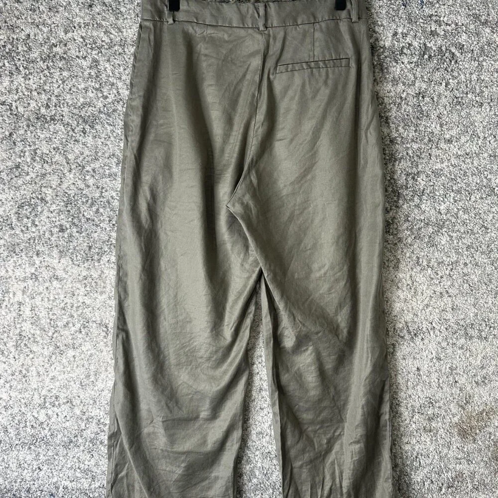 Babaton Pants Womens 8 Olive Linen Blend Wide Leg Pleated Trousers Zip Fly Lined
